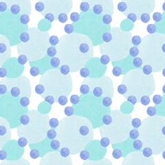 Watercolor abstract seamless pattern in on-trend colors.Print with circles in blue,turquoise on white isolated background hand painted.Designs for textiles,social media,wrapping paper,fabric.