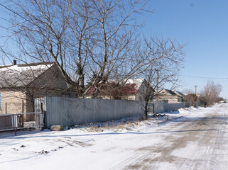Beautiful village street in winter
