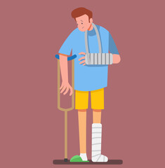 Person with Gypsum and Fixing Collar Concept ,Accident injury,Vector illustration cartoon character