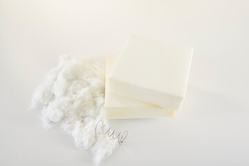 Bed sponge and spring with cotton on the white table style.