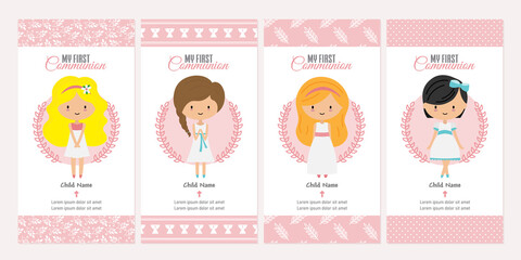 Set of four girl first communion card