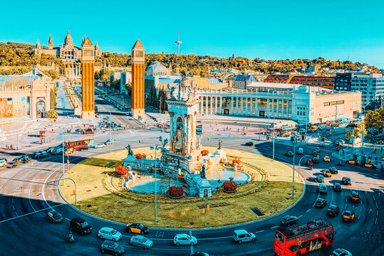 Panorama  Square of Spain (Placa De Espanya),in Barcelona - capi
