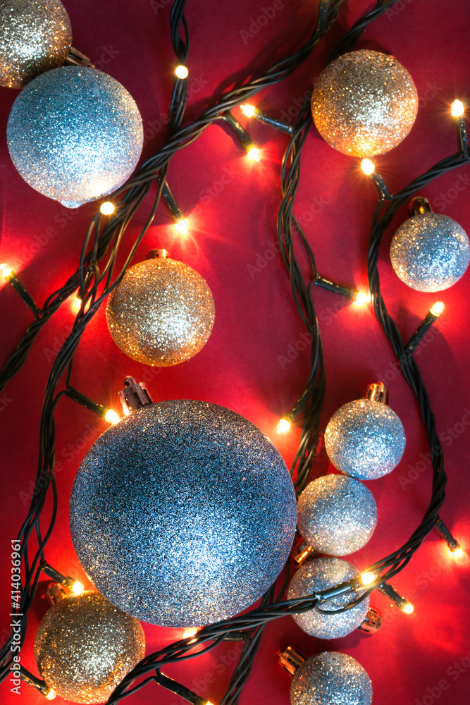 Poster Christmas decorations on red