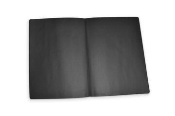 open notebook with black sheets cut on white background and shadow added