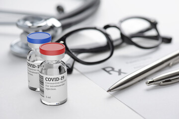 COVID-19 vaccine vials. Vaccination concept. 3d rendering illustration.