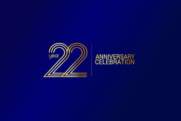 22 year anniversary celebration Gold Line. logotype isolated on Blue background for celebration, invitation card, and greeting card-Vector