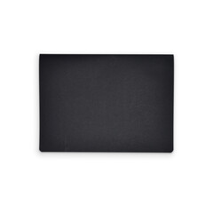 black notepad sheet cut out on white background with added shadow