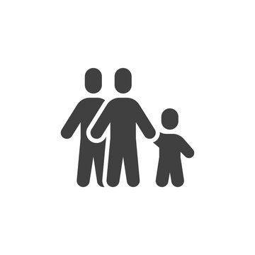 Two men and child vector icon. filled flat sign for mobile concept and web design. Homosexual family with child glyph icon. Symbol, logo illustration. Vector graphics