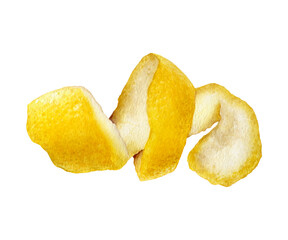 Lemon peel watercolor illustration isolated on white background