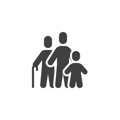 Grandfather with son and grandson vector icon. filled flat sign for mobile concept and web design. Father, son and grandpa glyph icon. Symbol, logo illustration. Vector graphics