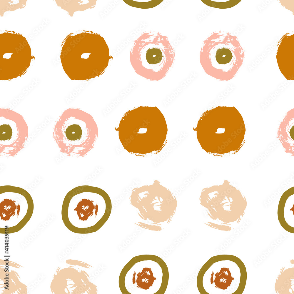 Poster painted circles background. acrylic paint or ink rounded hand painted brush strokes. vector seamless