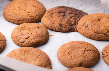 Homemade cookies still in the baking tray