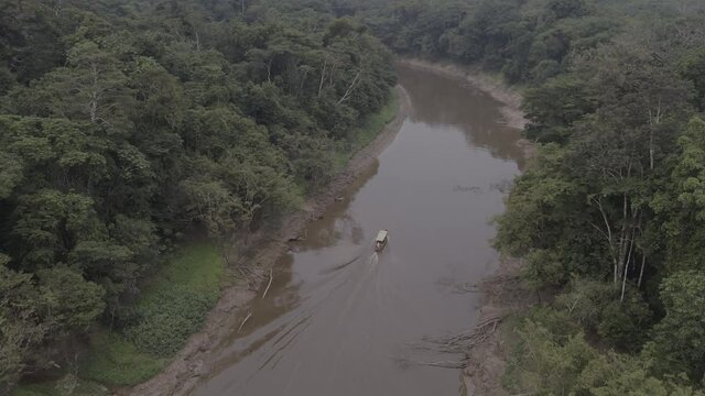 Amazonas, afluentes, rio, embarcacion, toma aerea, selva, colombia 