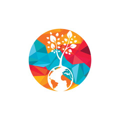 Globe tree vector logo design template. Planet and eco symbol or icon.	