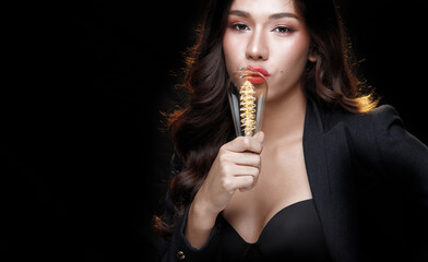 Concept Woman can do Creative Thinking Idea. Sexy woman Light Bulb