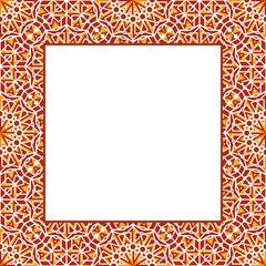 Oriental ornamental mosaic border. Arabic design for page decoration. Vector asian square frame