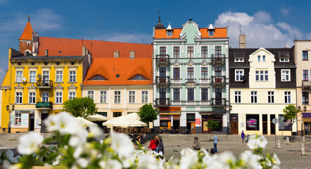 View of Gniezno streets and building historical center, old town in Poland