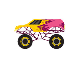 Cartoon monster truck heavy vehicle 4x4 with big wheels a vector illustration.