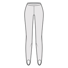 Stirrup Pants knit technical fashion illustration with low waist, rise, full length. Flat sport training, casual bottom trousers apparel template front, grey color. Women men unisex CAD mockup