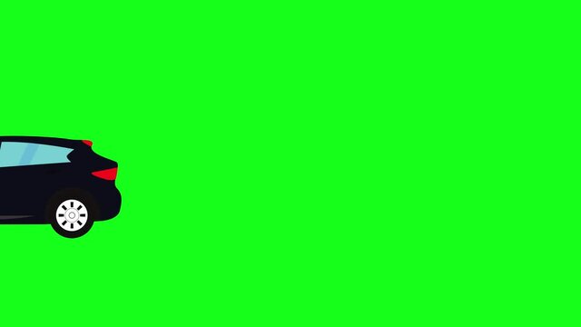 Moving automobile car animation on green screen chroma key, flat design element, graphic source