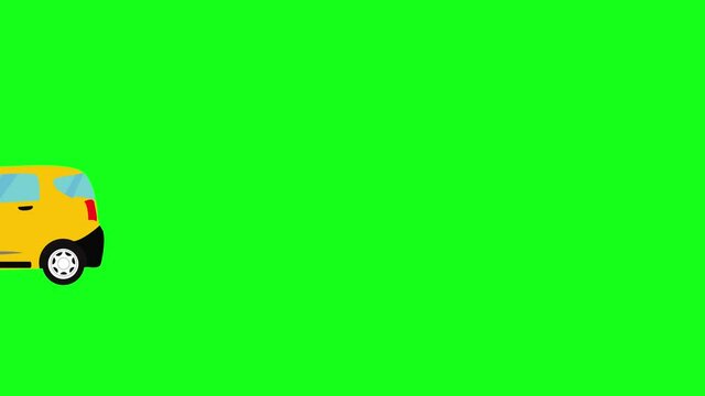 Moving automobile car animation on green screen chroma key, flat design element, graphic source