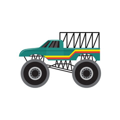 Cartoon icon of monster truck or bigfoot car flat vector illustration isolated.