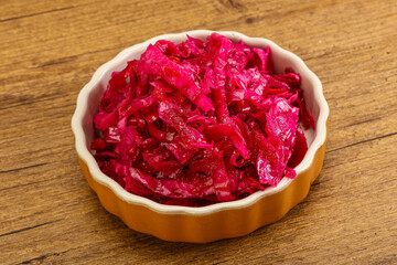 Marinated red cabbage in the bowl