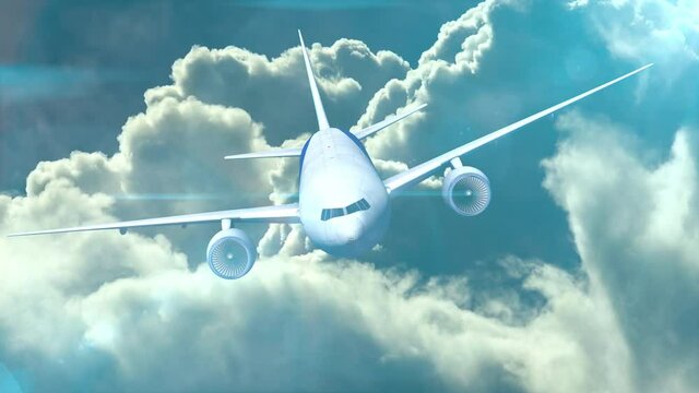 airplane travel flying in the cloud sky animation