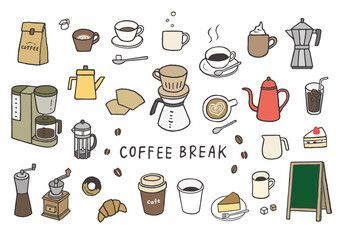 コーヒーやスイーツの手描きイラストセット Blackboard Wall Mural Blackboa ちーぼう