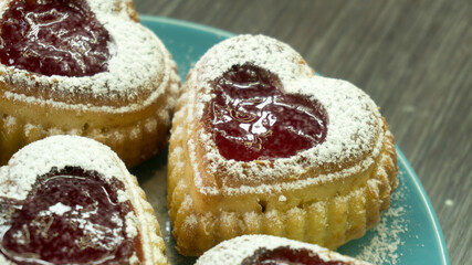delicious muffins in shape of hearts for Valentine's Day