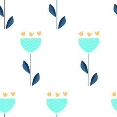 pattern in the Scandinavian style. blue flowers with yellow processes. Vector graphics