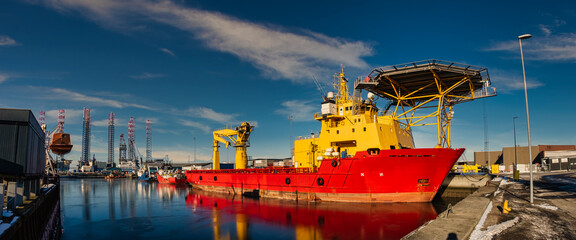 Rescue oil and wind service ship in Esbjerg harbor, Denmark