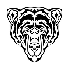 Hand drawn abstract portrait of a bear. Vector stylized illustration for tattoo, logo, wall decor, T-shirt print design or outwear. This drawing would be nice to make on the fabric or canvas.