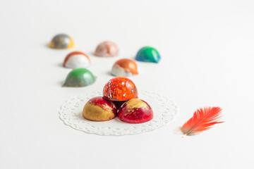 Handmade colorful chocolate, Belgian sweets