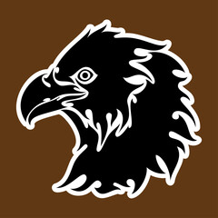 Hand drawn abstract portrait of an eagle. Sticker. Vector stylized illustration isolated on brown background.