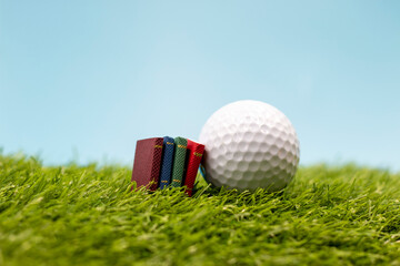 Golf ball with books for rules or training academy concept