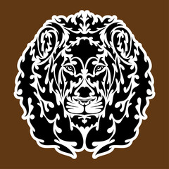 Hand drawn abstract portrait of a lion. Sticker. Vector stylized illustration isolated on brown background.