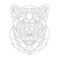 Hand drawn abstract portrait of a lioness. Vector stylized illustration for tattoo, logo, wall decor, T-shirt print design or outwear. This drawing would be nice to make on the fabric or canvas.
