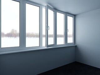 The image of the loggia in the house. 3D Rendering