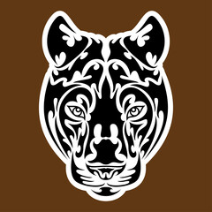 Hand drawn abstract portrait of a panther. Sticker. Vector stylized illustration isolated on brown background.
