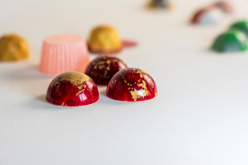 Handmade colorful chocolate, Belgian sweets