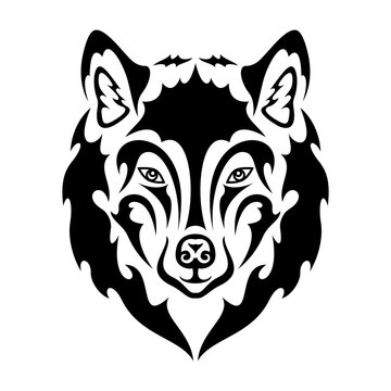 Hand drawn abstract portrait of a wolf. Vector stylized illustration for tattoo, logo, wall decor, T-shirt print design or outwear. This drawing would be nice to make on the fabric or canvas.