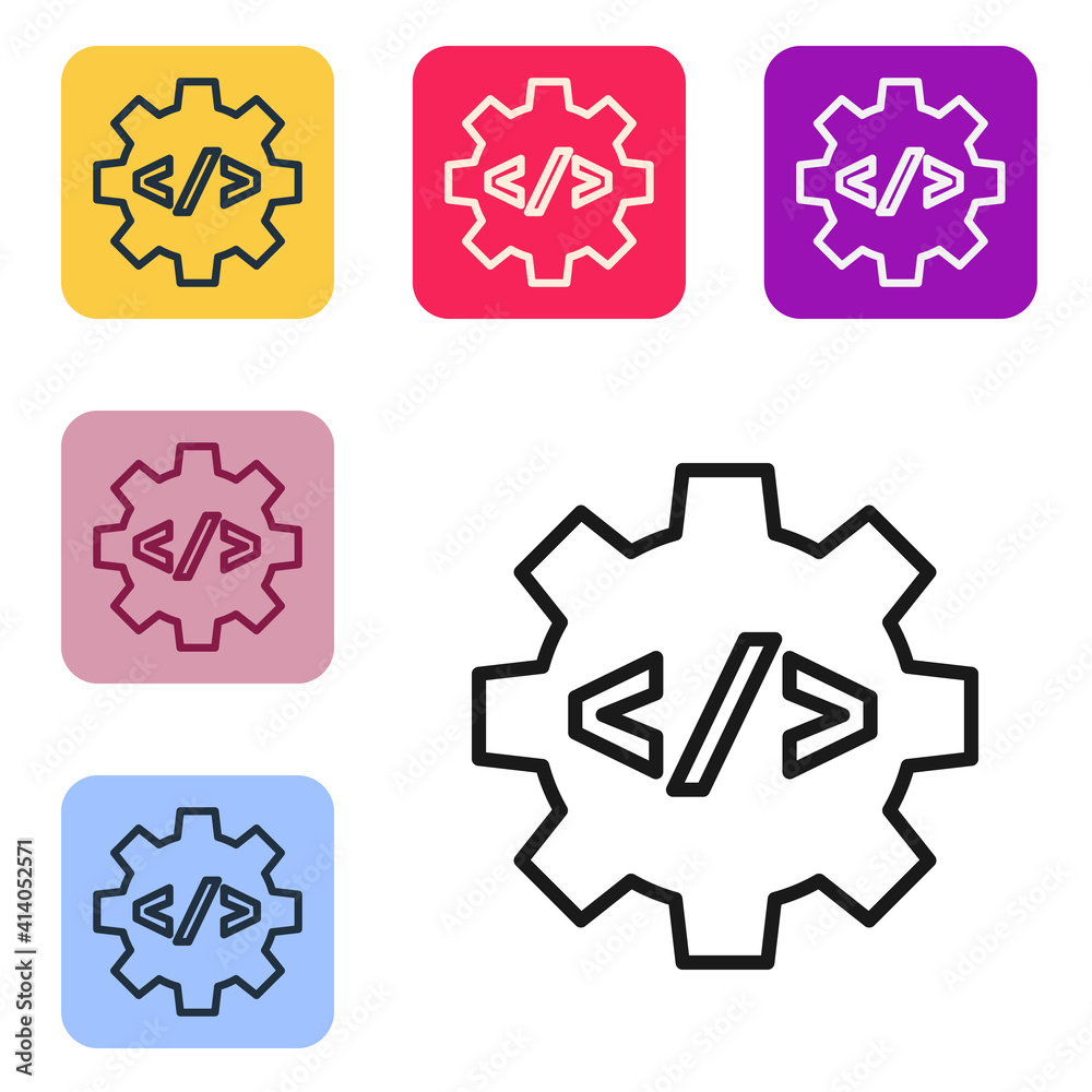 Wall mural black line web design and front end development icon isolated on white background. set icons in colo