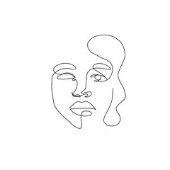 One line woman. Hand drawn portrait girl in minimalistic style. Beauty logo. Simple design. Continuous line drawing. 
