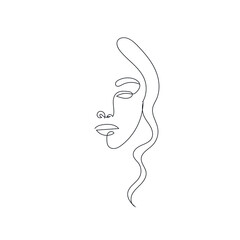 One line  vector woman face. Abstract portrait. Simple logo in minimal style for beauty salon, beautician, makeup artist, stylist. .