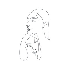 One line hand drawn vector woman face. Abstract portrait. Simple logo in minimal style for beauty salon, beautician, makeup artist, stylist. .