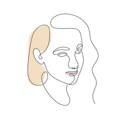 One line hand drawn vector woman face. Abstract portrait. Simple logo in minimal style for beauty salon, beautician, makeup artist, stylist. .