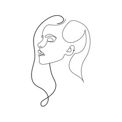 One line hand drawn vector woman face. Abstract portrait. Simple logo in minimal style for beauty salon, beautician, makeup artist, stylist. .