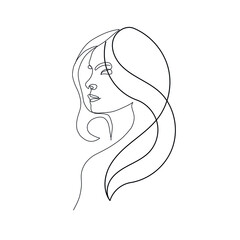 One line hand drawn vector woman face. Abstract portrait. Simple logo in minimal style for beauty salon, beautician, makeup artist, stylist. .