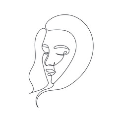 One line hand drawn vector woman face. Abstract portrait. Simple logo in minimal style for beauty salon, beautician, makeup artist, stylist. .